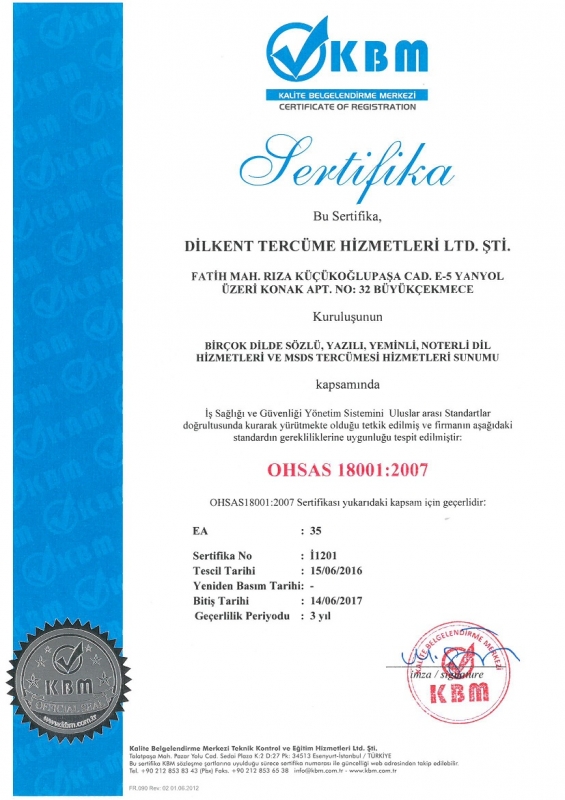 Le certificat OHSAS 18001:2007 